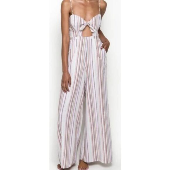 6 Shore Road Linen Striped Jumpsuit Sz. M - Picture 1 of 6